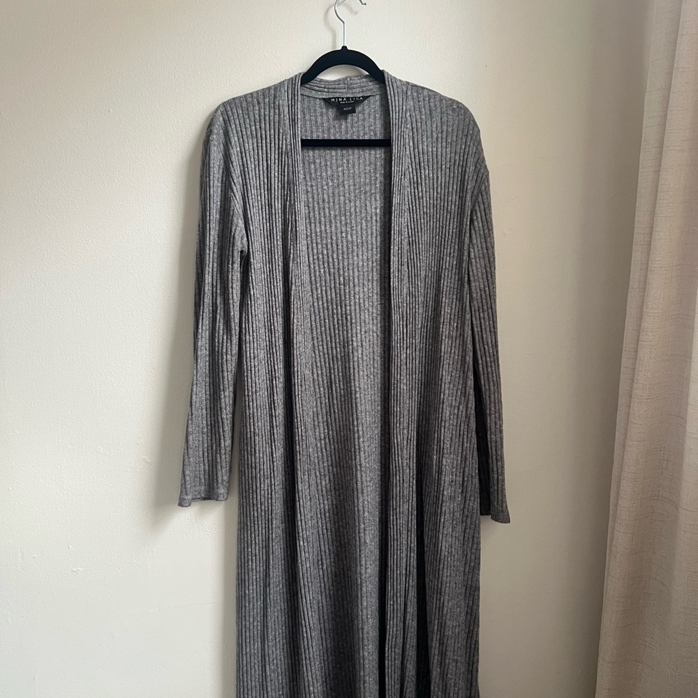 Gray Ribbed Maxi Cardigan